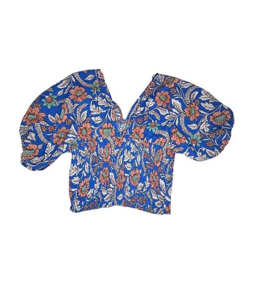 Sienna Sky Floral Puff Sleeve Smocked Ruffle Top WT8 - Picture 2 of 5